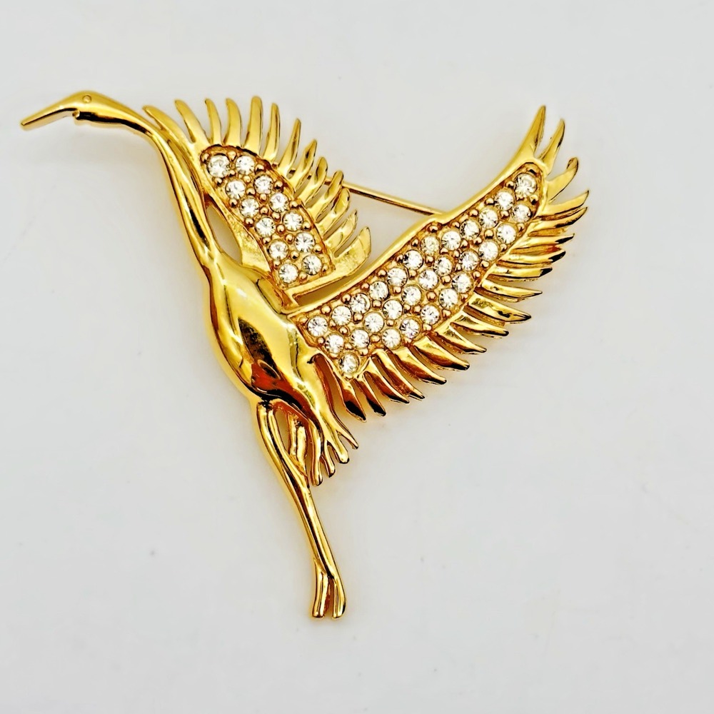 Vtg Pave Swarovski Crystal Brooch Pin Figural Bird Crane Universal